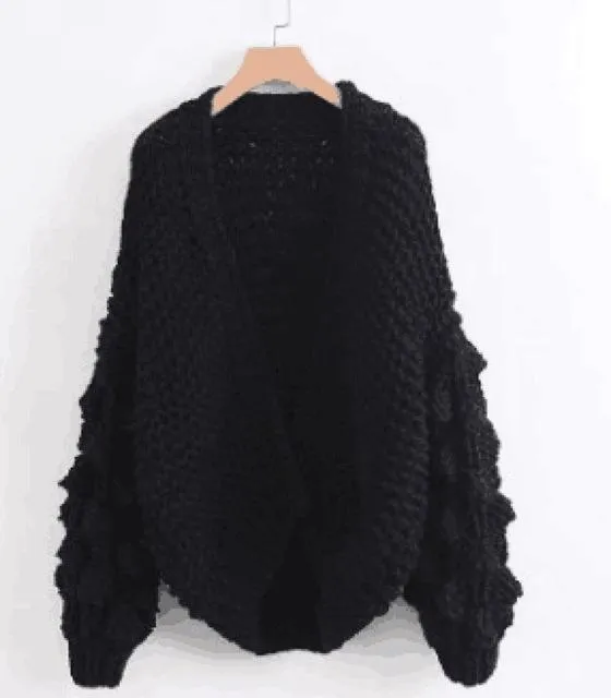 Women's balloon sleeve cardigan sweater fashion knit popcorn sweater