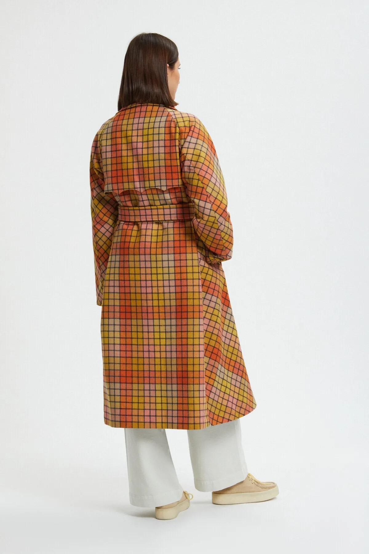 Women's Check Wool Trench