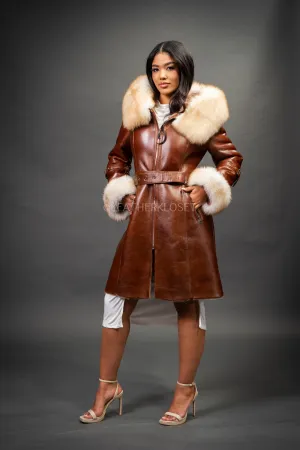 Women's Diana Shearling Sheepskin Jacket With Fox [Cognac]