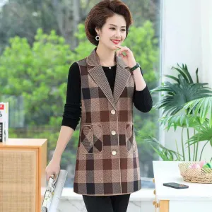 Women’s elegant Lapel Mid-Length Plaid Vest