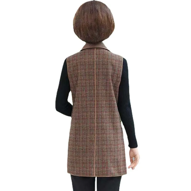 Women’s elegant Lapel Mid-Length Plaid Vest