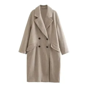 Women's Long Double Breasted Wool Trench Coat | Ideal for Autumn/Winter