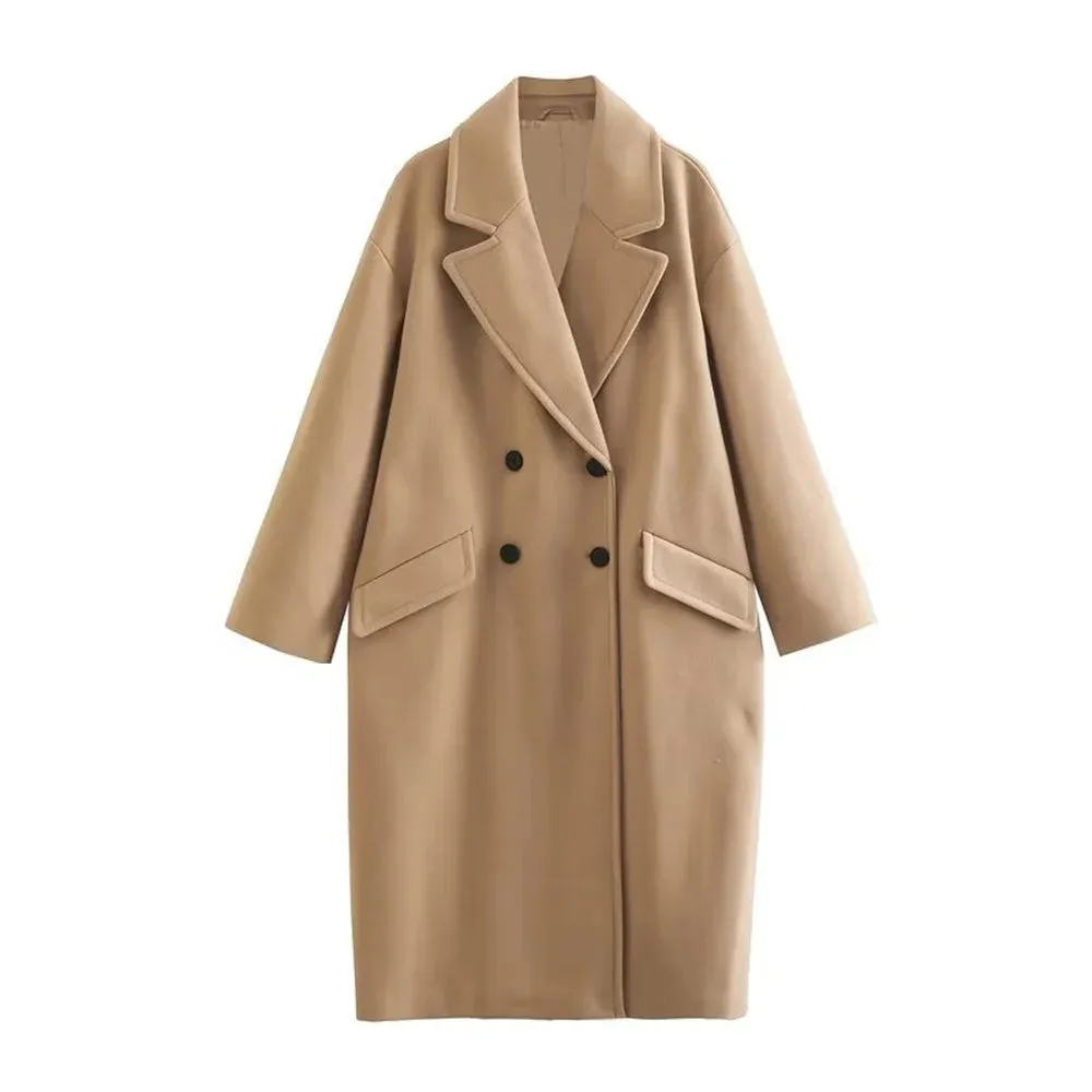 Women's Long Double Breasted Wool Trench Coat | Ideal for Autumn/Winter