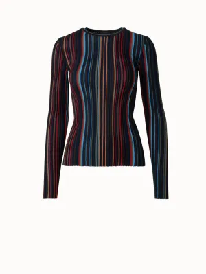 Wool Silk Knit Pullover with Small Irregular Stripes