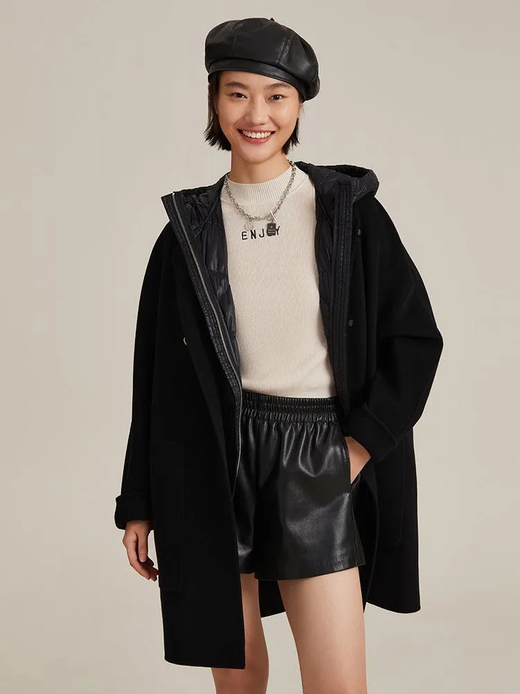 Woolen Coat & Down Puffer Vest Two-Piece Suit