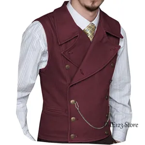 Woolen Suit Vest Retro Slim Fit Double Breasted Vests Victorian Style