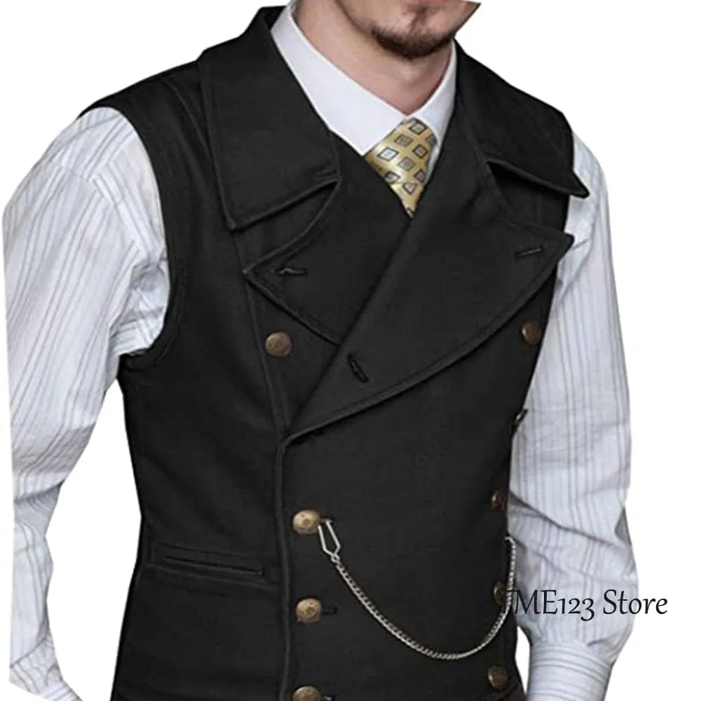 Woolen Suit Vest Retro Slim Fit Double Breasted Vests Victorian Style