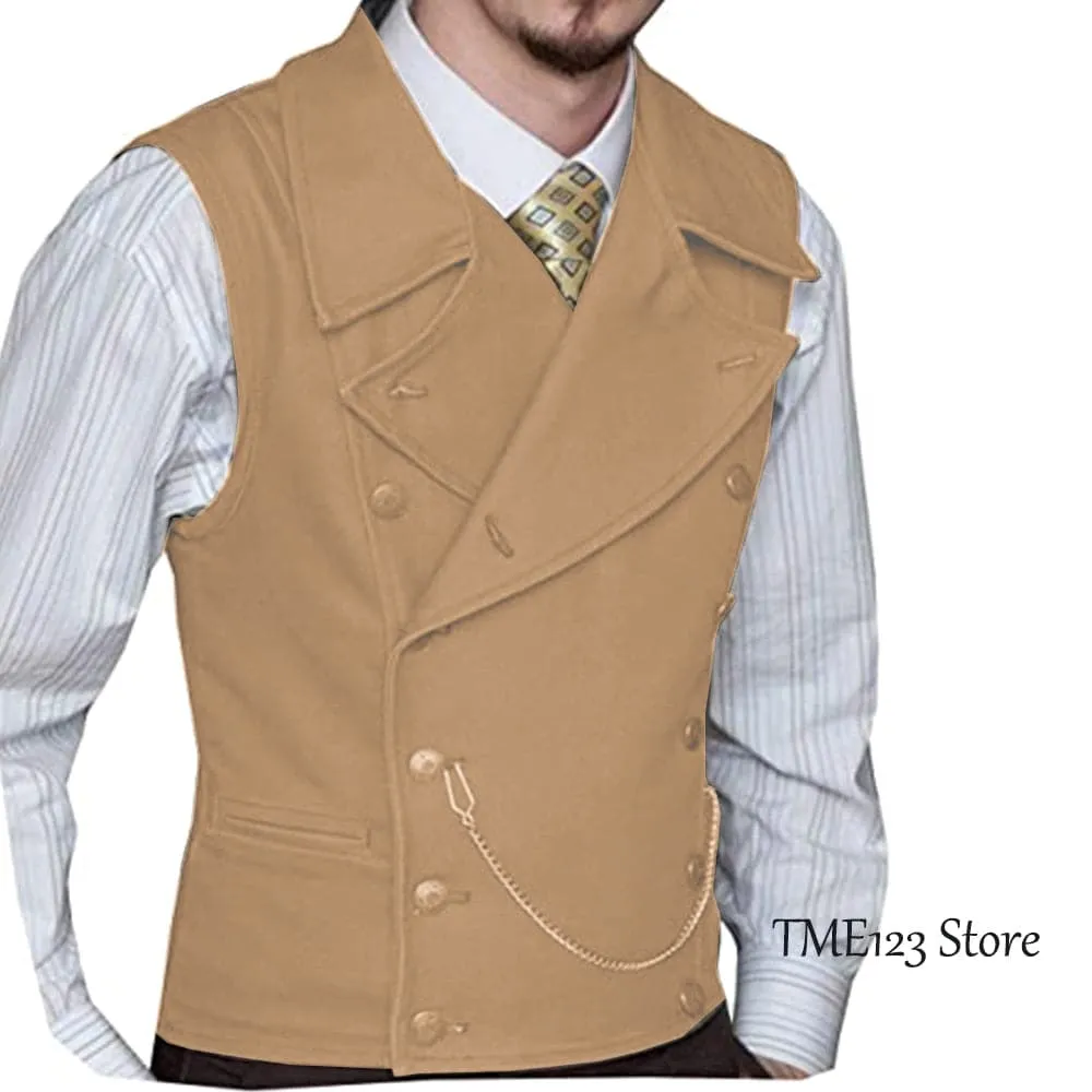 Woolen Suit Vest Retro Slim Fit Double Breasted Vests Victorian Style