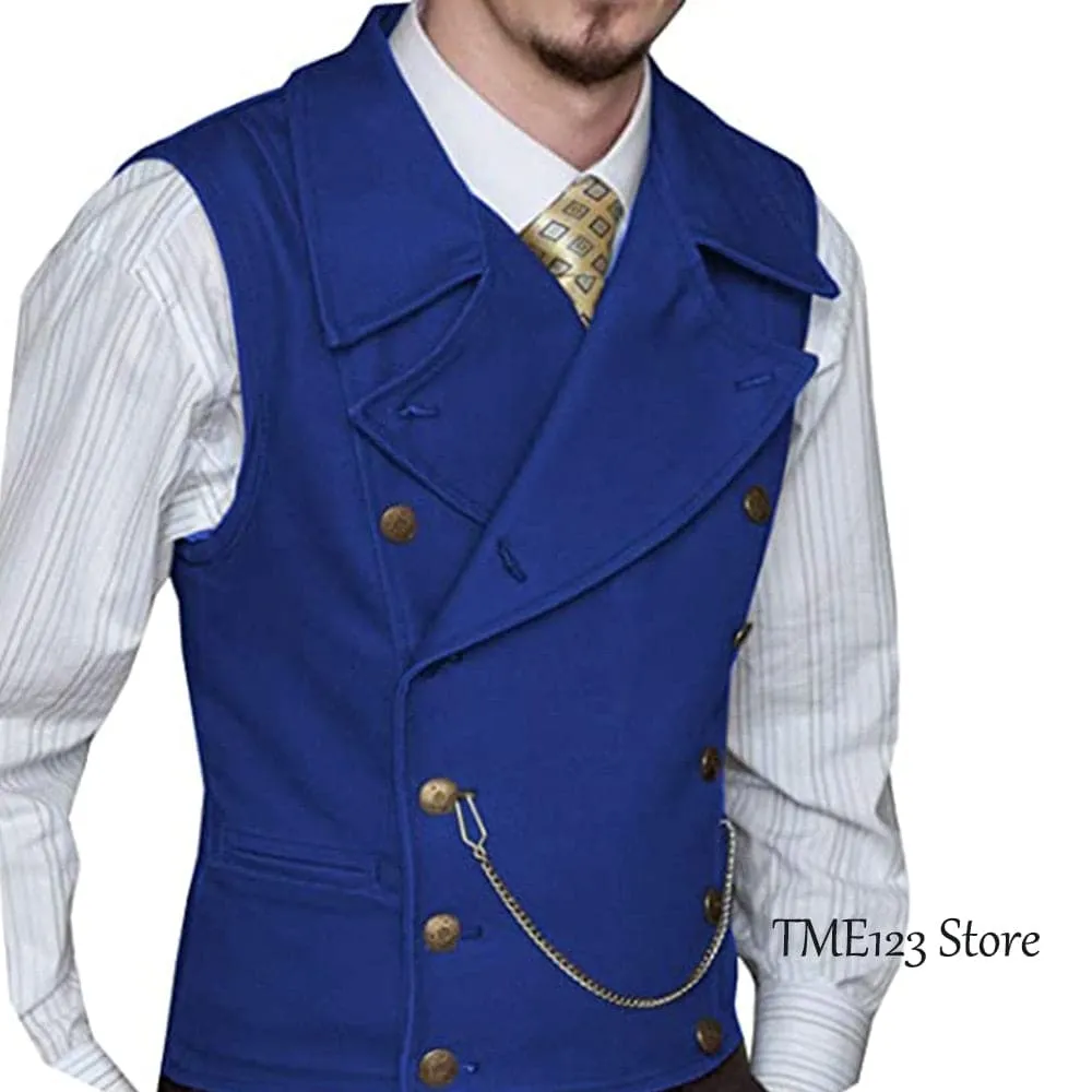 Woolen Suit Vest Retro Slim Fit Double Breasted Vests Victorian Style