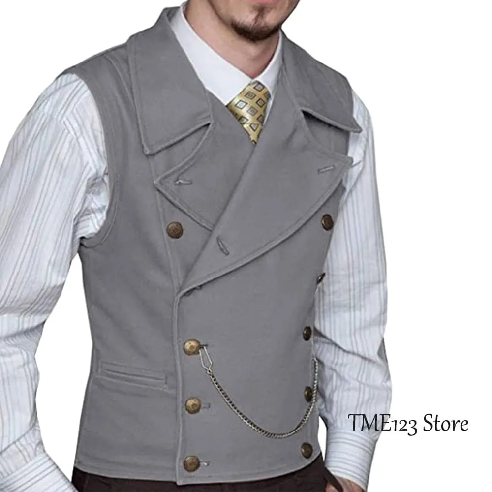 Woolen Suit Vest Retro Slim Fit Double Breasted Vests Victorian Style