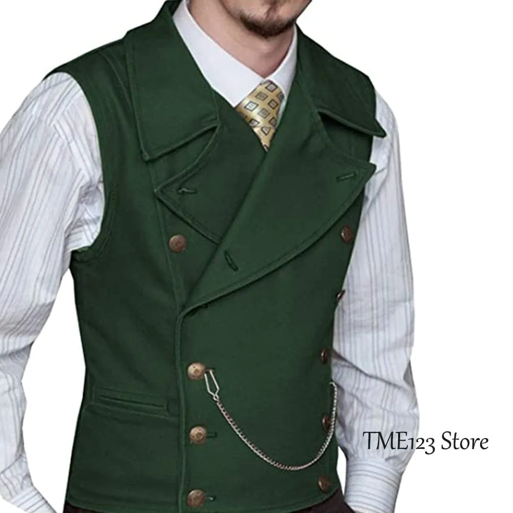 Woolen Suit Vest Retro Slim Fit Double Breasted Vests Victorian Style