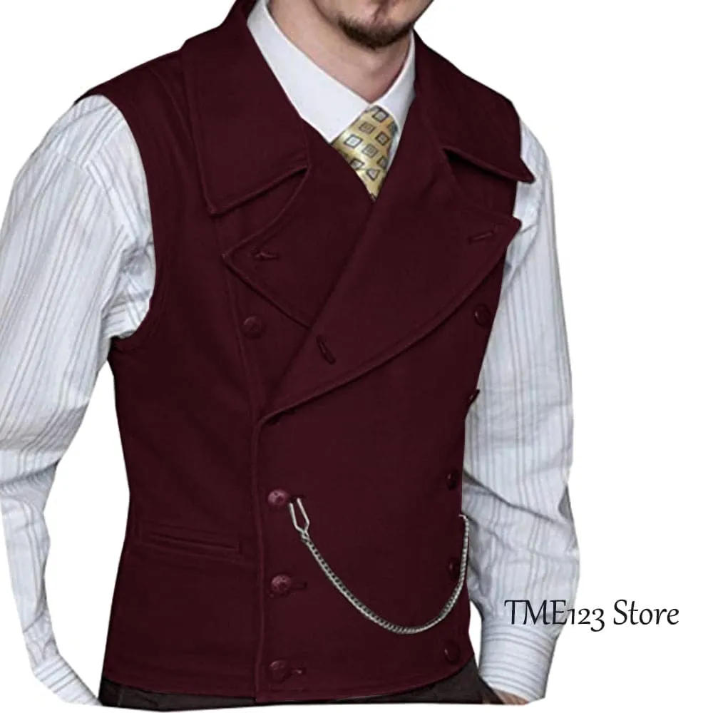 Woolen Suit Vest Retro Slim Fit Double Breasted Vests Victorian Style